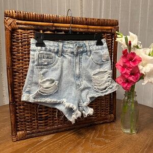 Shein Distressed Short Shorts Size 26 Light Wash